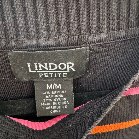 Vintage petite Lindor Black and Pink Striped Sweater Short sleeve - Picture 3 of 7